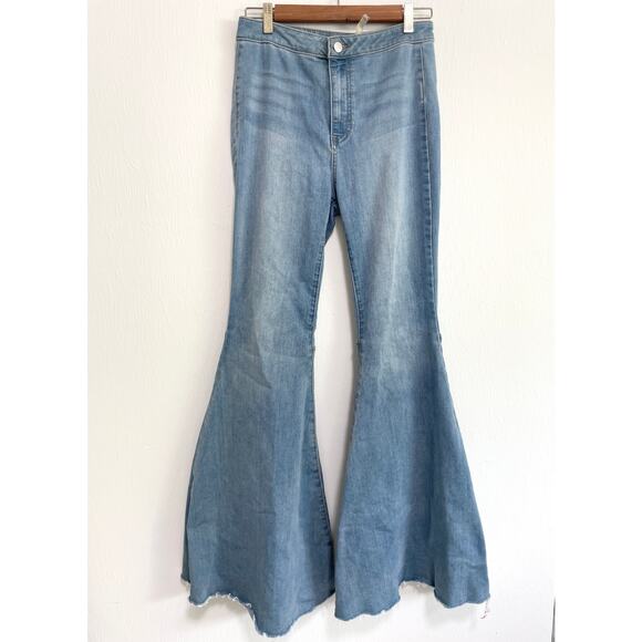 Free People Womens Bellbottom Flare Jeans 27 Blue Festival Hippie 70s Bohemian - Picture 1 of 11